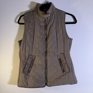 Zara Woman Vest Womens Small Brown Quilted‎ Zip Sleeveless Puffer Jacket Pockets